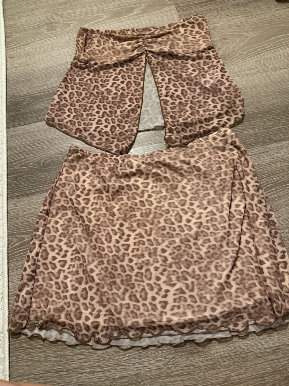 Leopard Print Two-Piece Skirt Set in Taupe